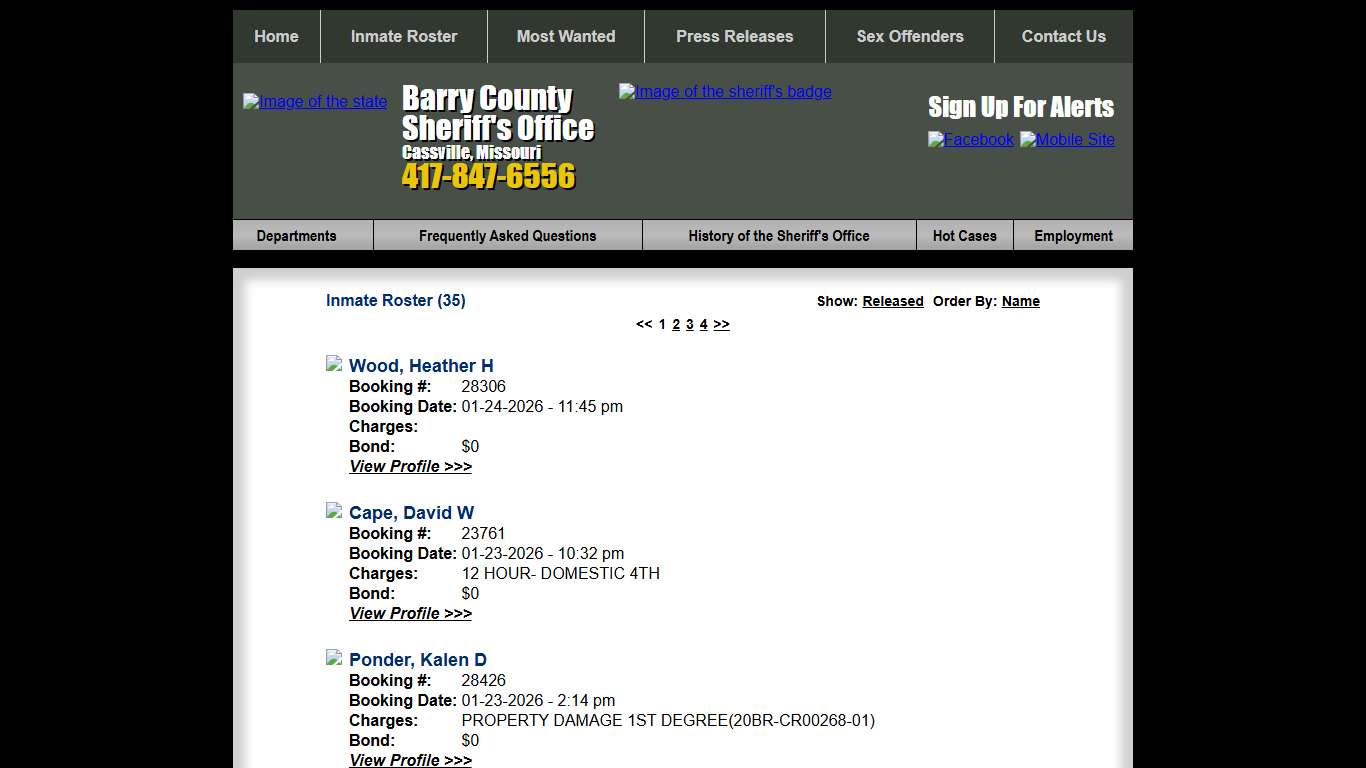 Inmate Roster - Current Inmates Booking Date Descending - Barry County Sheriff MO