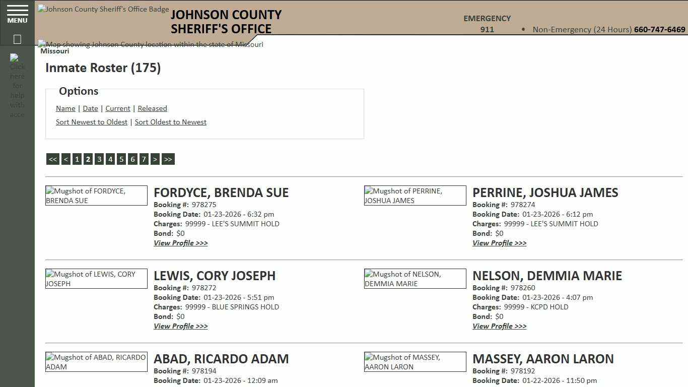 Inmate Roster - Page 2 Current Inmates Booking Date Descending - Johnson County Sheriff MO